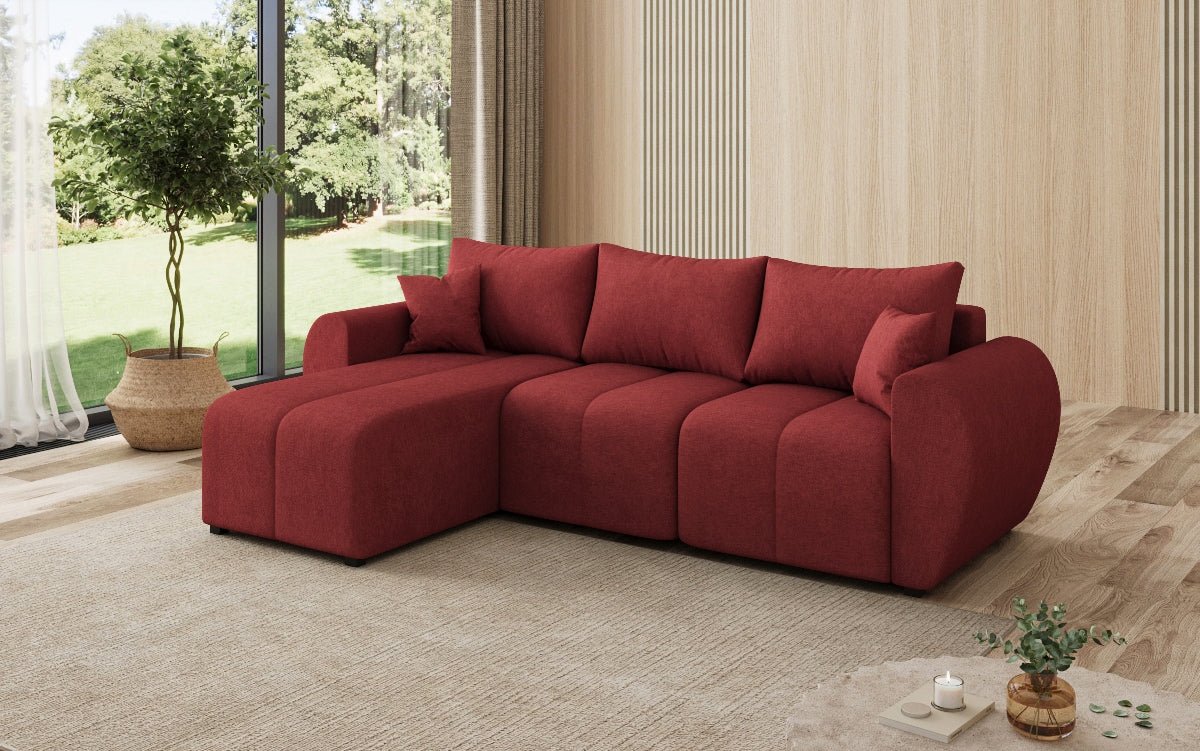 Designer sofa Sorella L with sleeping and folding function in fabric