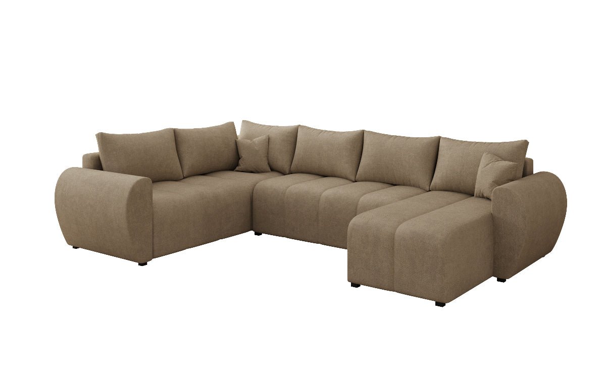 Designer sofa Sorella U with sleeping and folding function in fabric