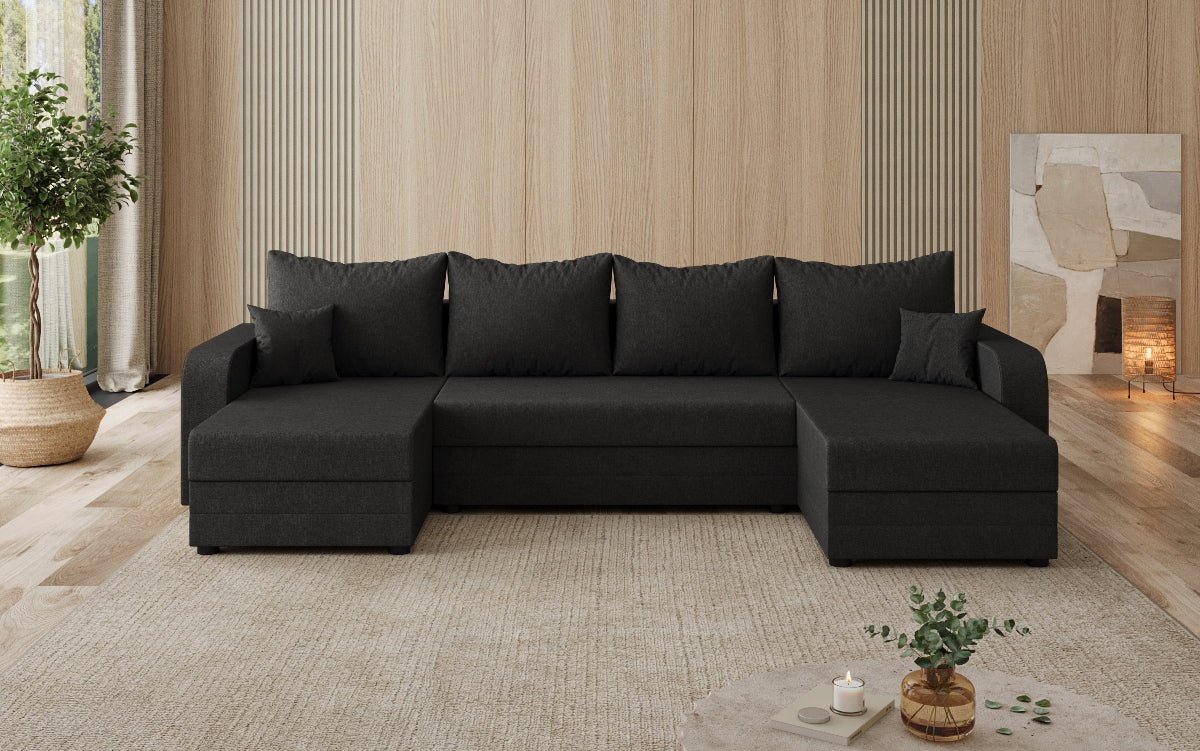 Designer sofa Valenza U with sleeping and folding function in fabric
