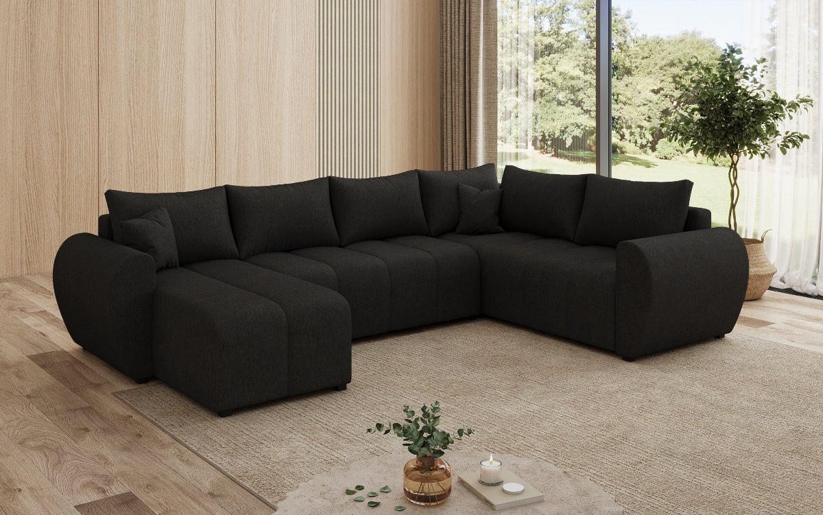 Designer sofa Sorella U with sleeping and folding function in fabric