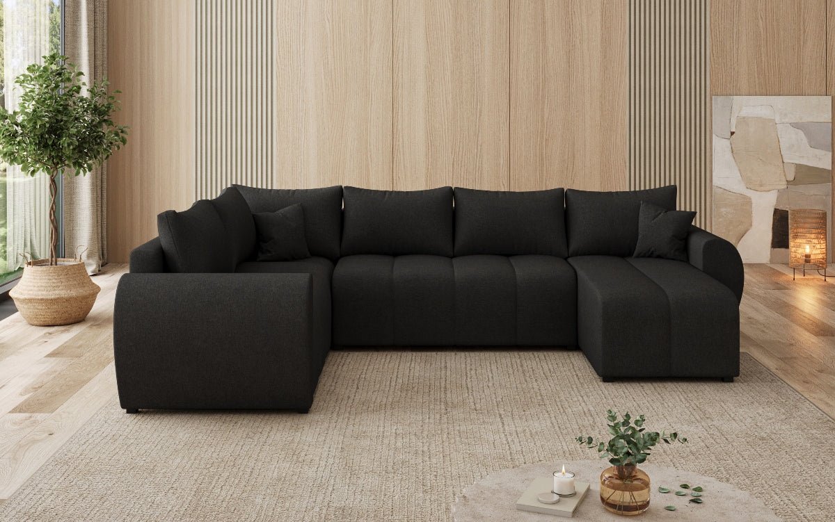 Designer sofa Sorella U with sleeping and folding function in fabric