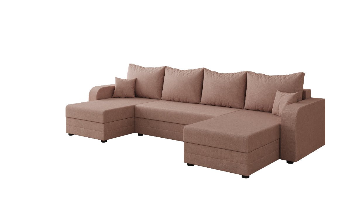 Designer sofa Valenza U with sleeping and folding function in fabric