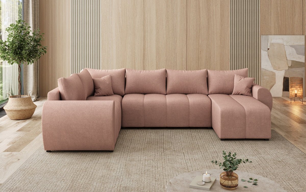 Designer sofa Sorella U with sleeping and folding function in fabric