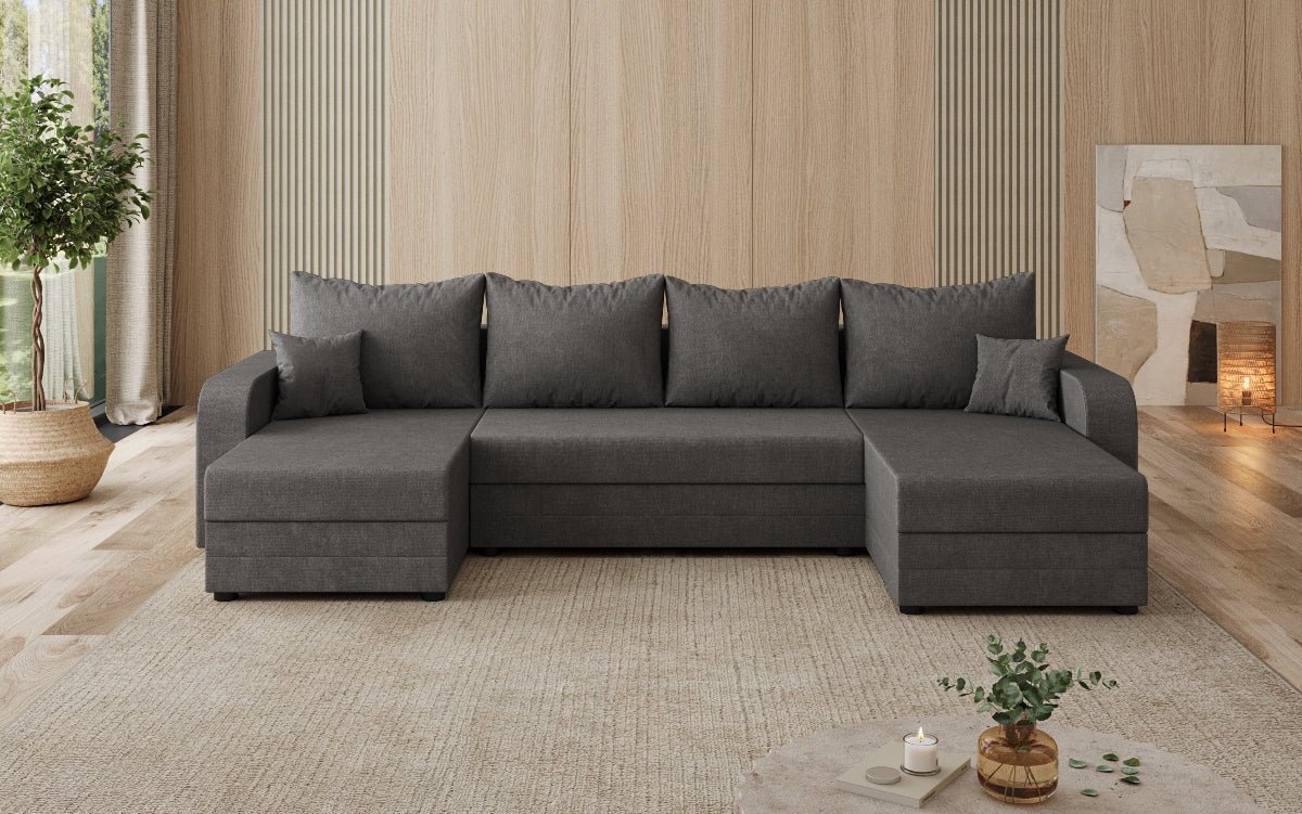 Designer sofa Valenza U with sleeping and folding function in fabric