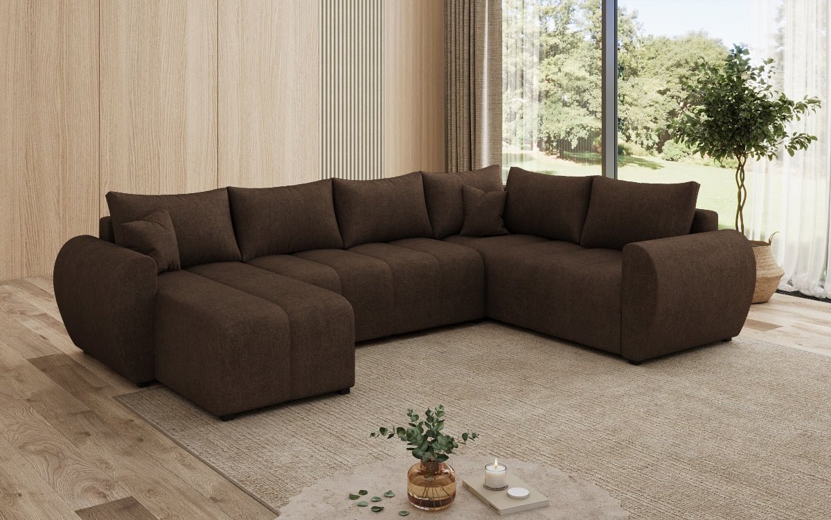 Designer sofa Sorella U with sleeping and folding function in fabric