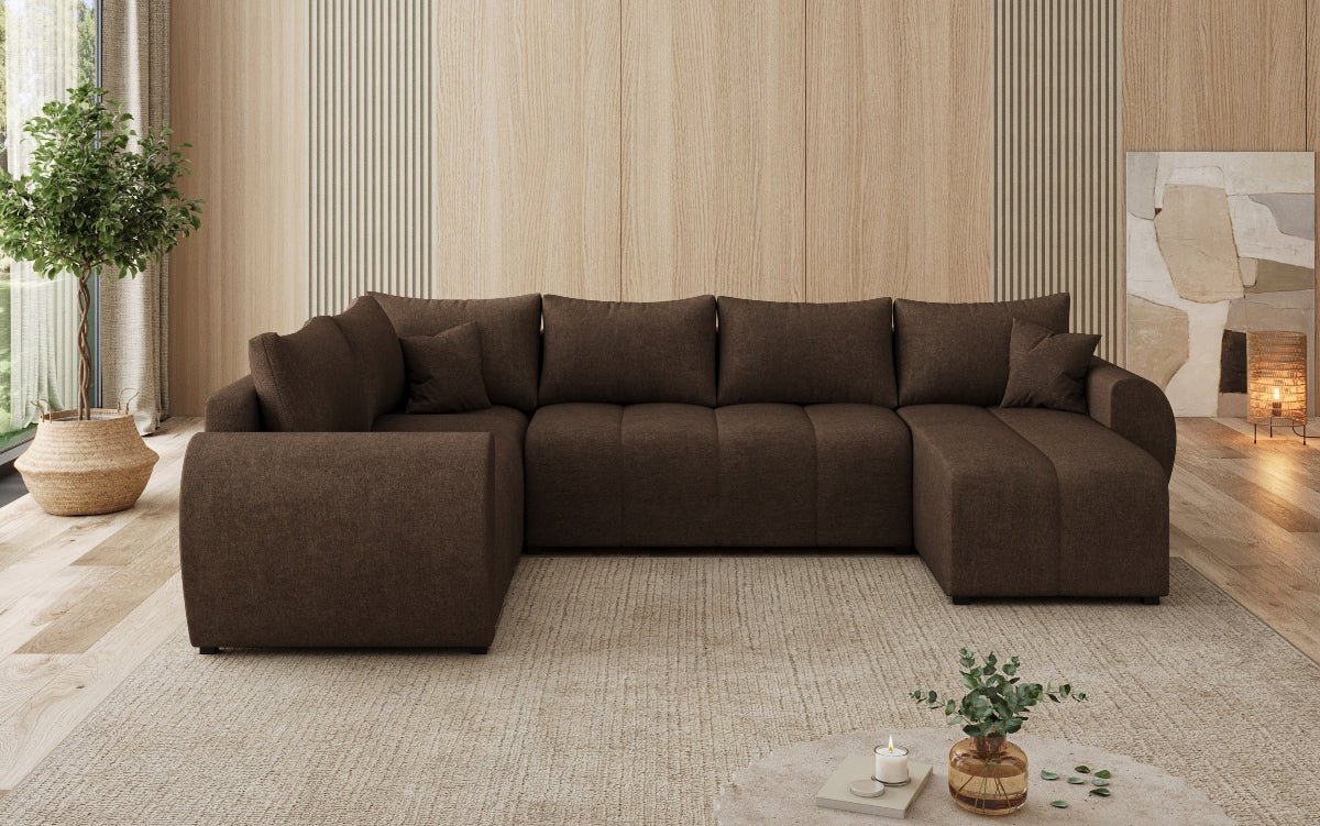 Designer sofa Sorella U with sleeping and folding function in fabric
