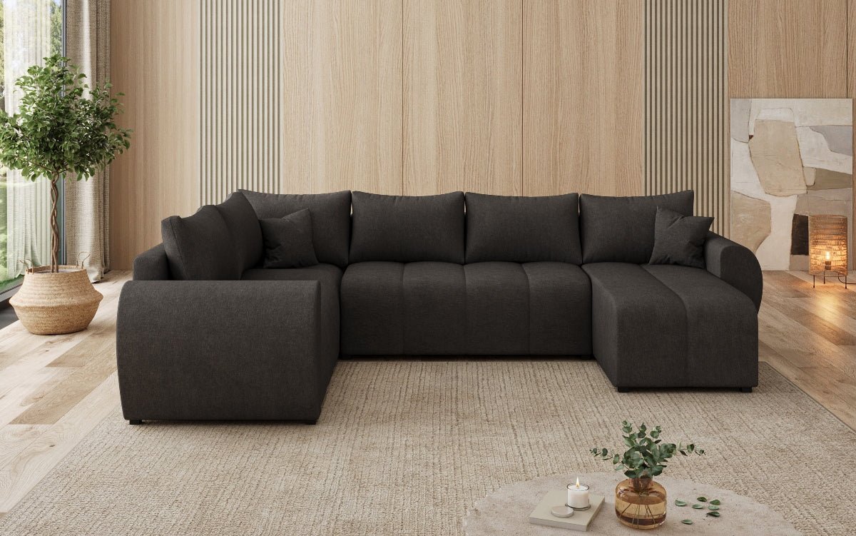 Designer sofa Sorella U with sleeping and folding function in fabric