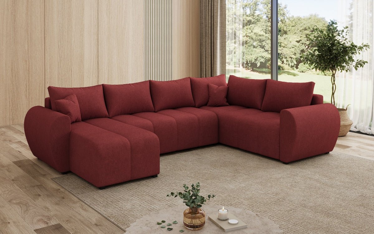 Designer sofa Sorella U with sleeping and folding function in fabric