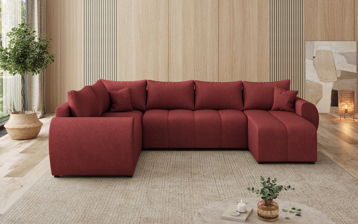 Designer sofa Sorella U with sleeping and folding function in fabric