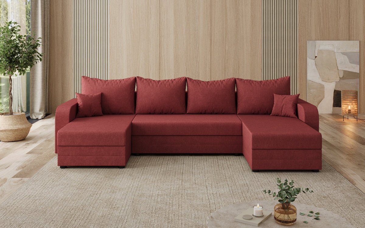 Designer sofa Valenza U with sleeping and folding function in fabric
