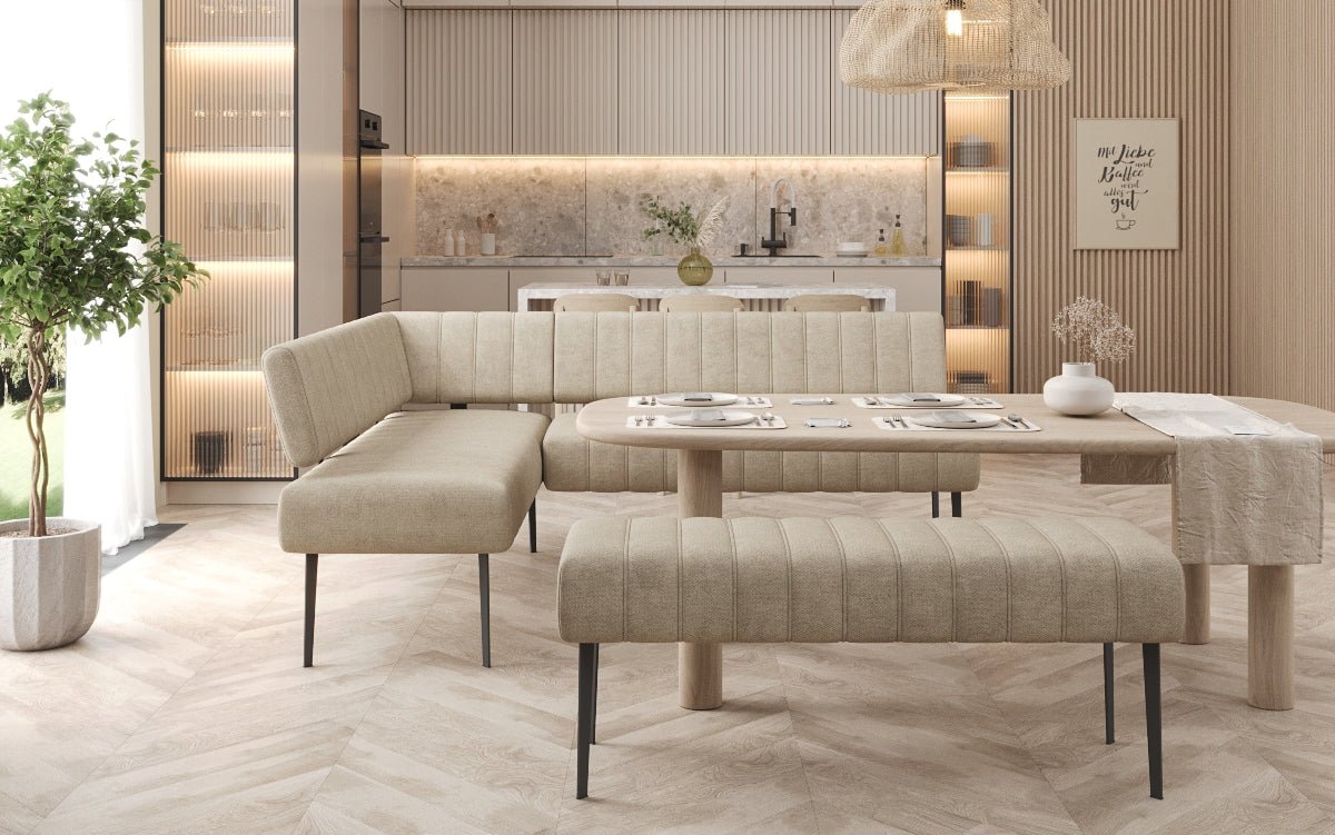 Upholstered Montero Dining Bench in Durable Fabric with Metal Legs