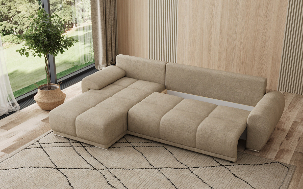 Designer sofa Leni L with sleeping and folding function in fabric