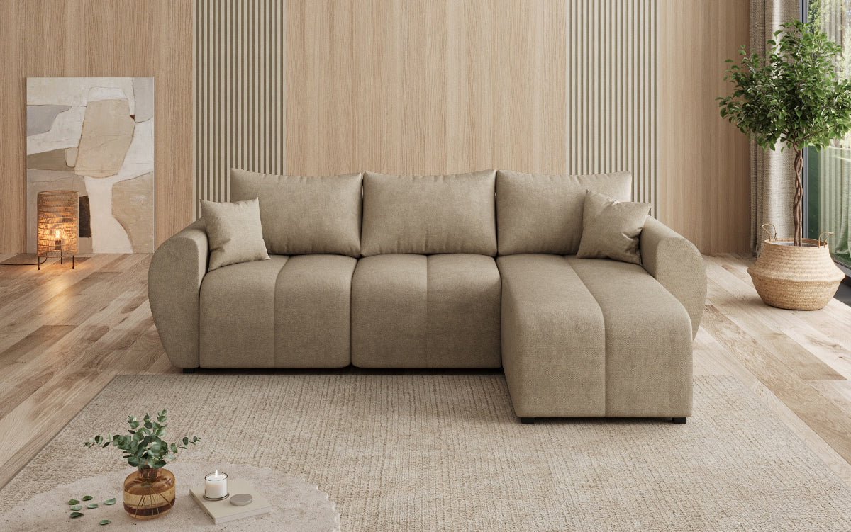Designer sofa Sorella L with sleeping and folding function in fabric