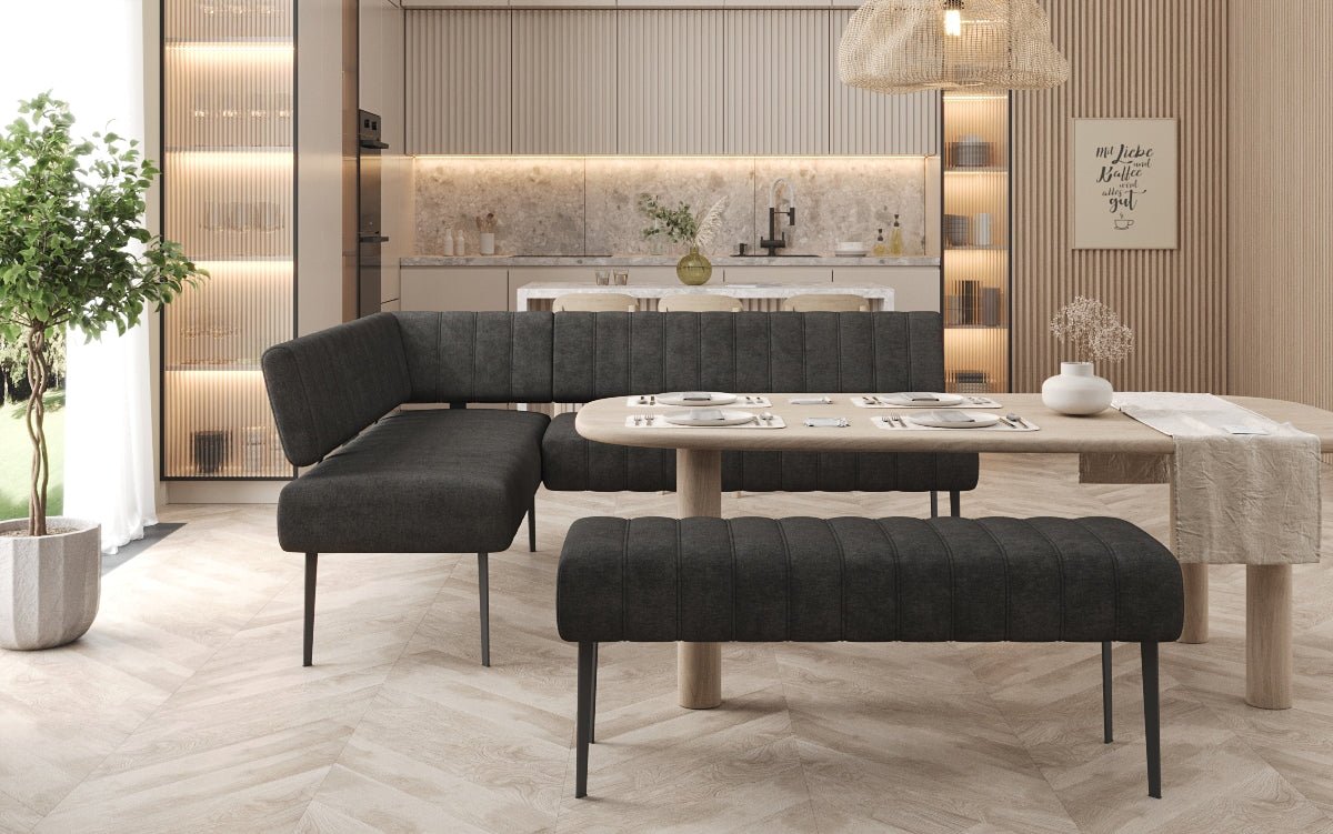 Upholstered Montero Dining Bench in Durable Fabric with Metal Legs