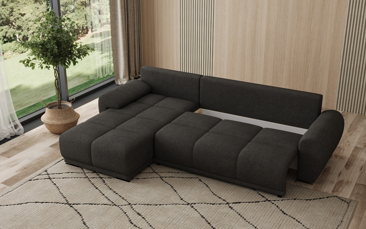 Designer sofa Leni L with sleeping and folding function in fabric