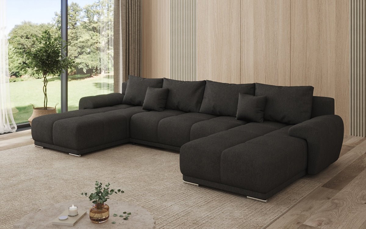 Designer sofa Leni U with sleeping and folding function in fabric