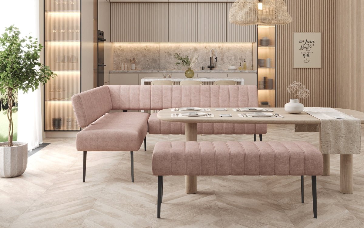 Upholstered Montero Dining Bench in Durable Fabric with Metal Legs