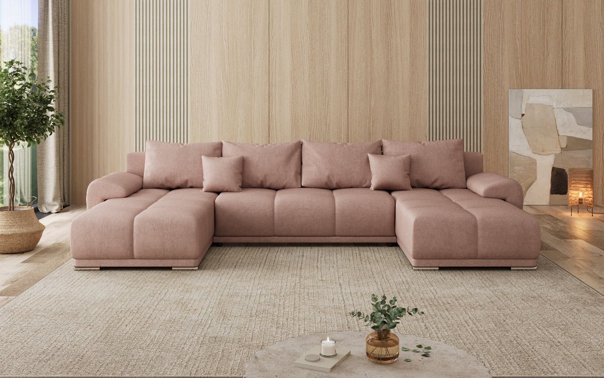 Designer sofa Leni U with sleeping and folding function in fabric