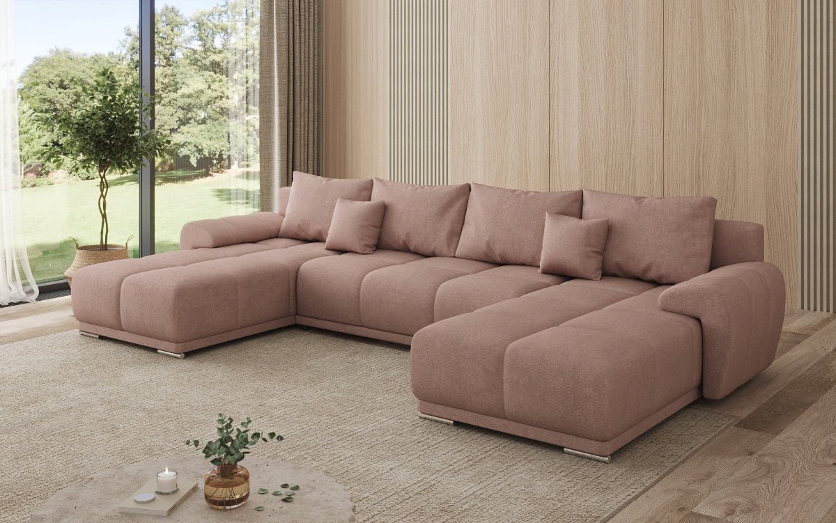 Designer sofa Leni U with sleeping and folding function in fabric