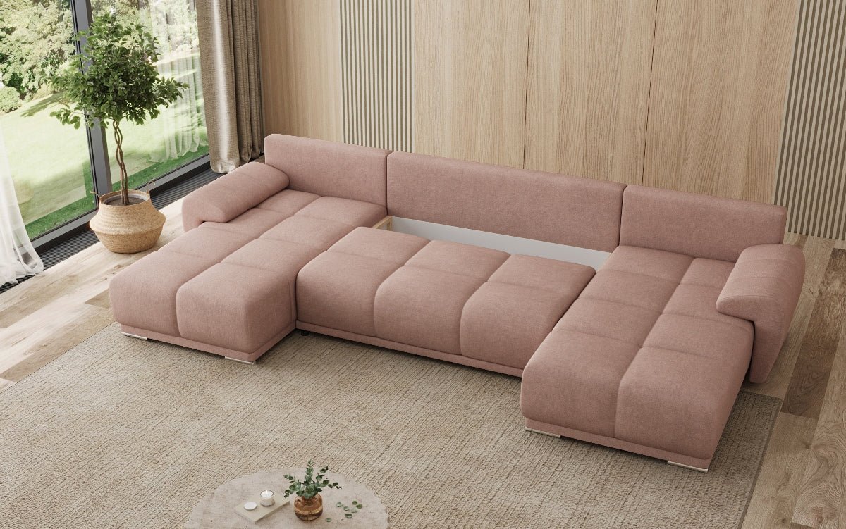 Designer sofa Leni U with sleeping and folding function in fabric