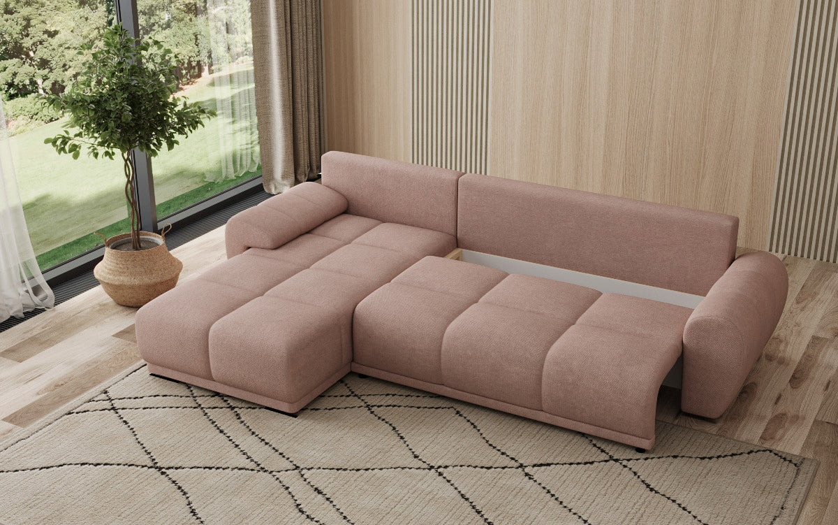Designer sofa Leni L with sleeping and folding function in fabric