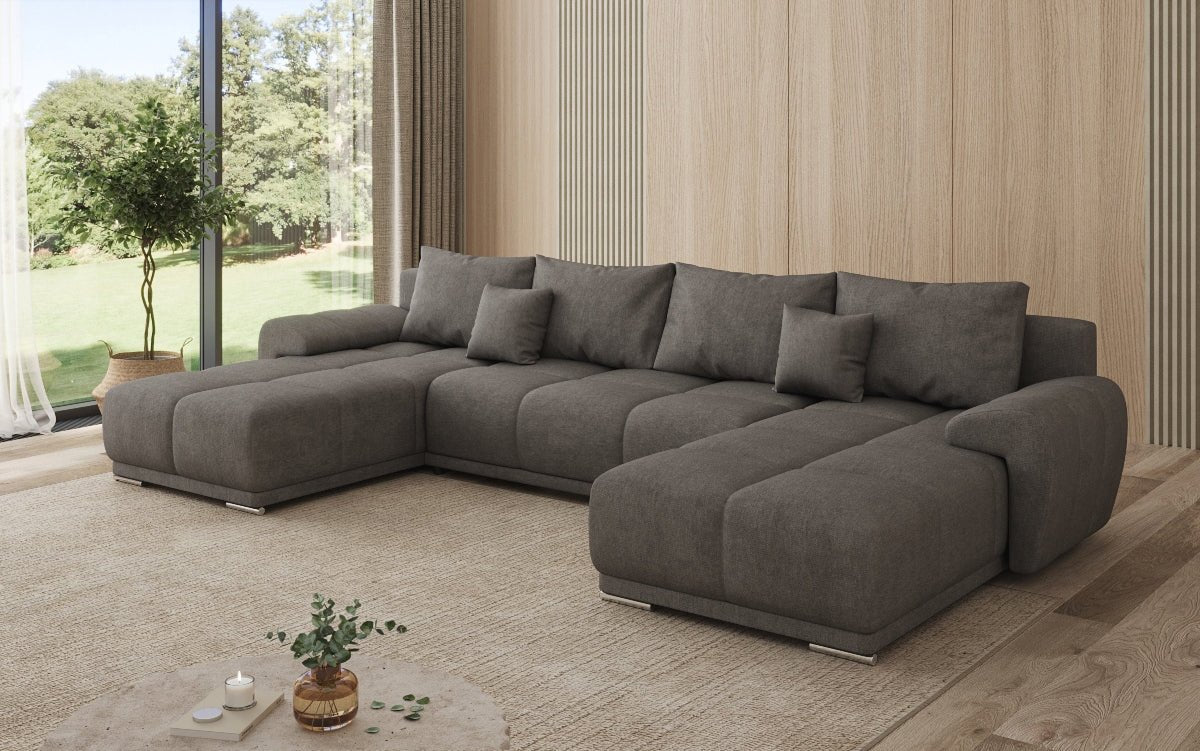 Designer sofa Leni U with sleeping and folding function in fabric