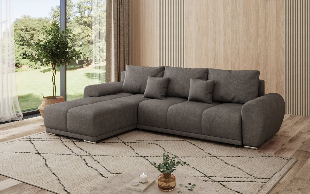 Designer sofa Leni L with sleeping and folding function in fabric