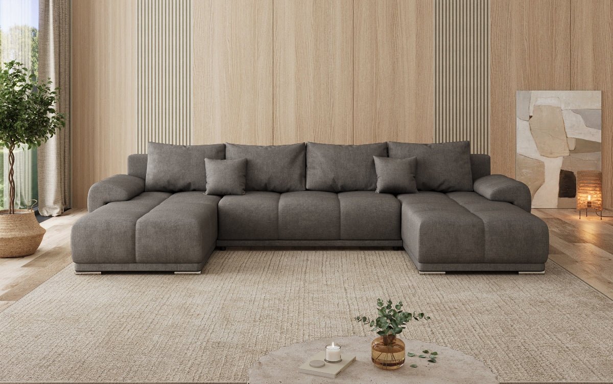 Designer sofa Leni U with sleeping and folding function in fabric