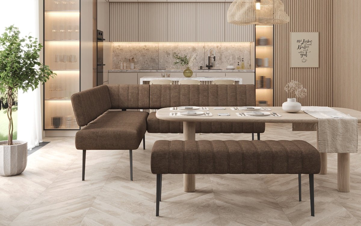 Upholstered Montero Dining Bench in Durable Fabric with Metal Legs