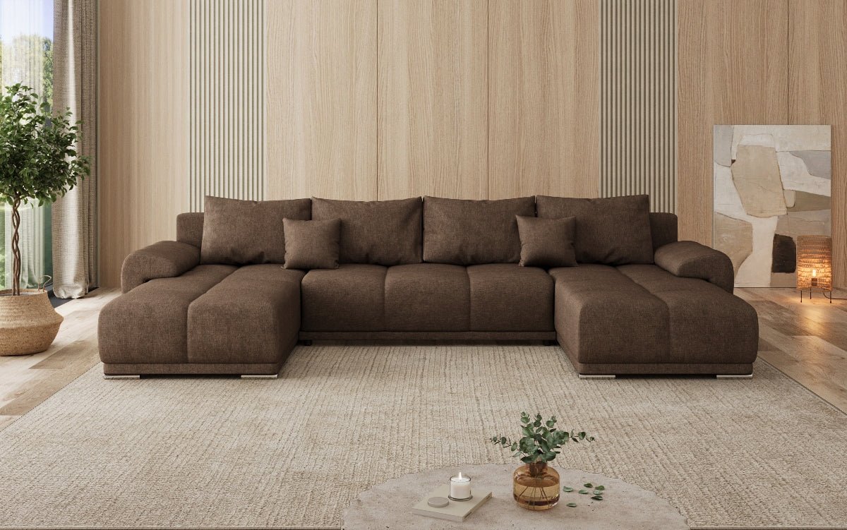 Designer sofa Leni U with sleeping and folding function in fabric