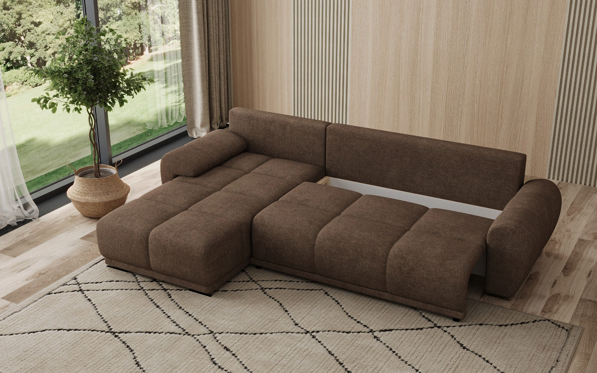 Designer sofa Leni L with sleeping and folding function in fabric