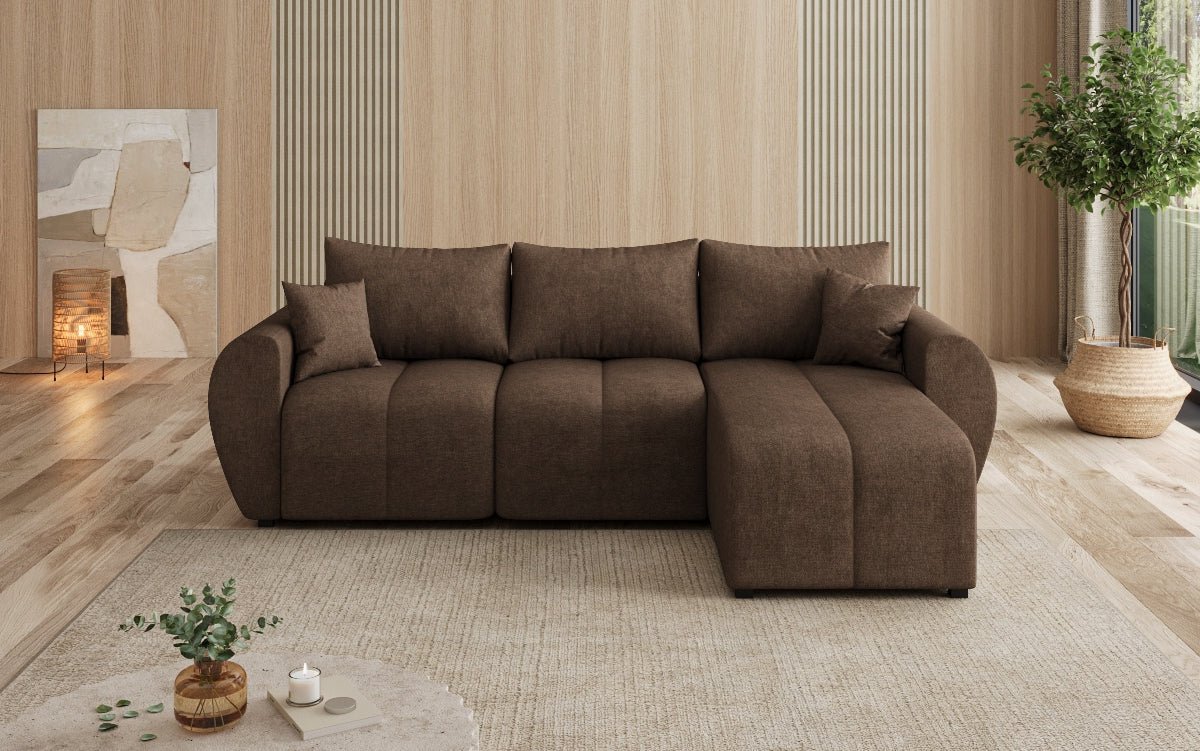 Designer sofa Sorella L with sleeping and folding function in fabric