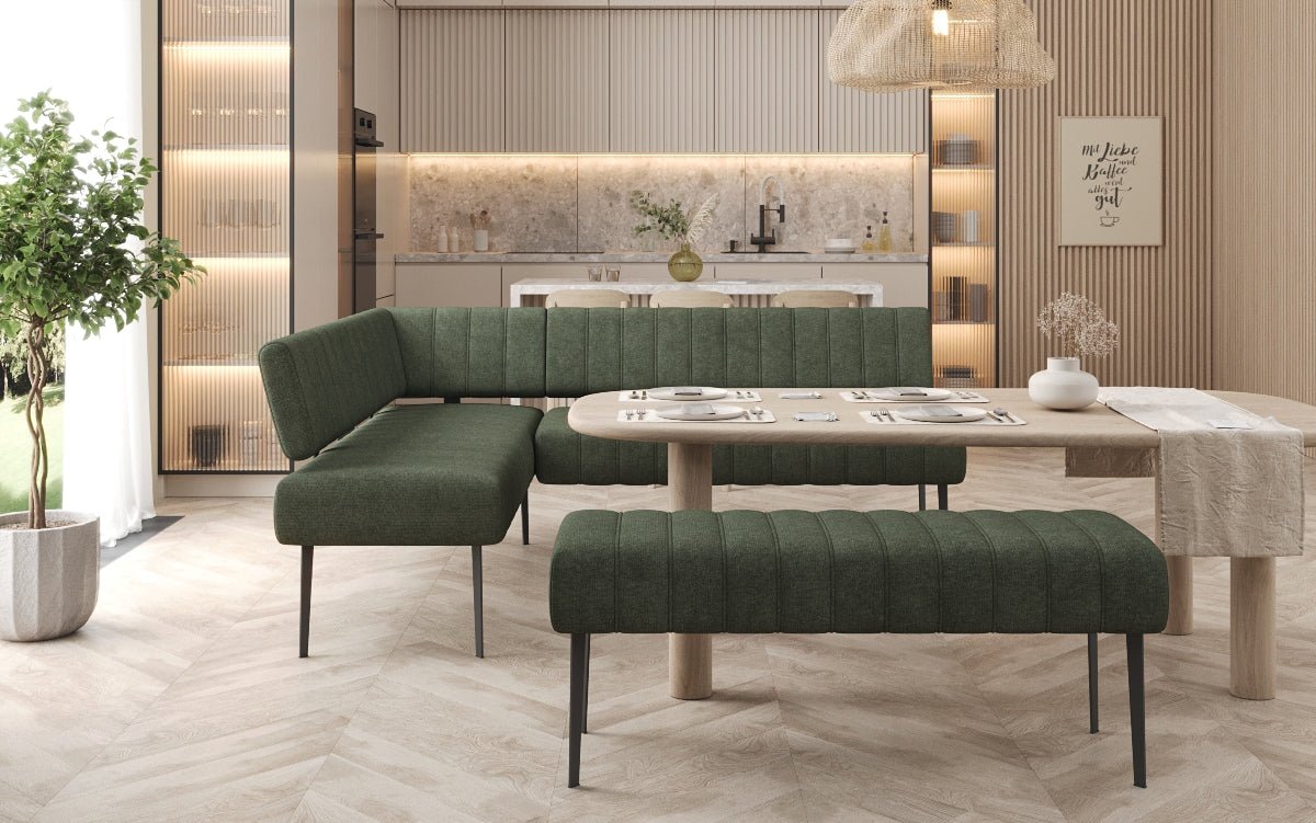 Upholstered Montero Dining Bench in Durable Fabric with Metal Legs