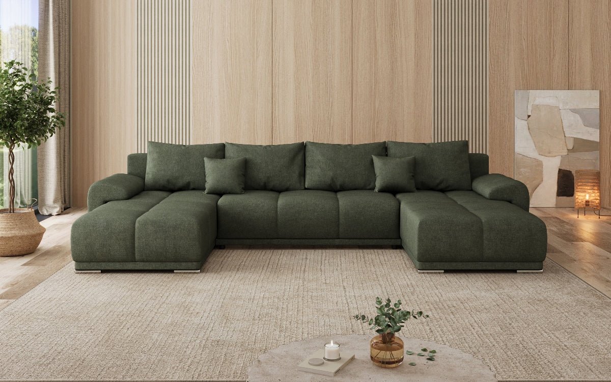 Designer sofa Leni U with sleeping and folding function in fabric