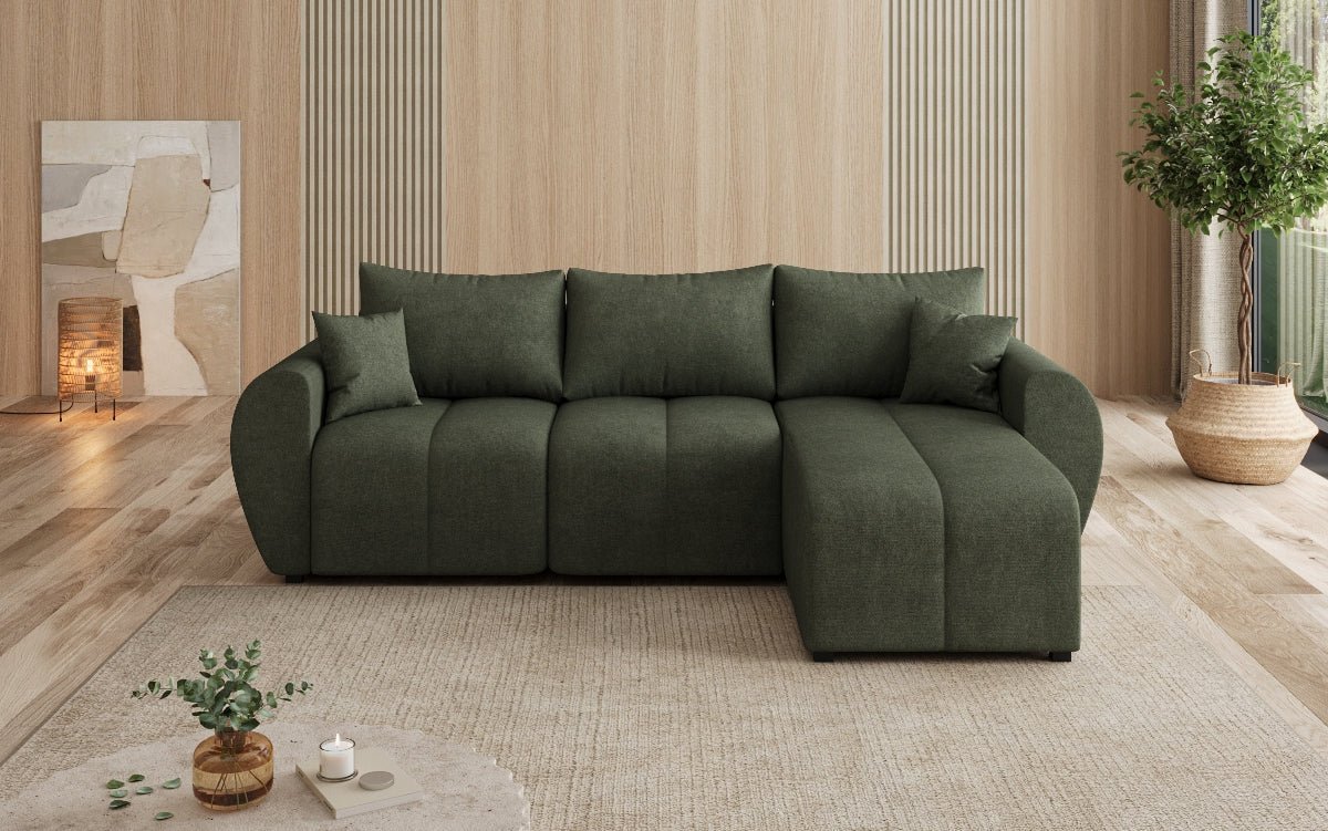 Designer sofa Sorella L with sleeping and folding function in fabric