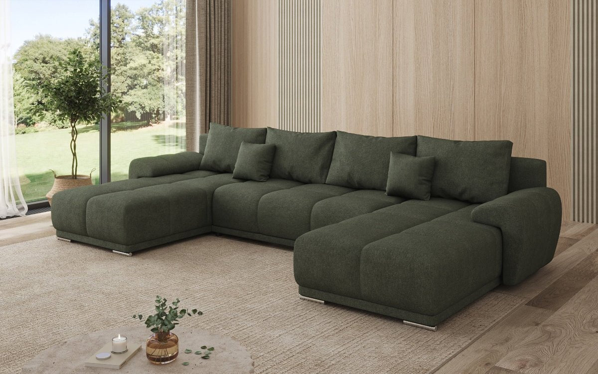 Designer sofa Leni U with sleeping and folding function in fabric