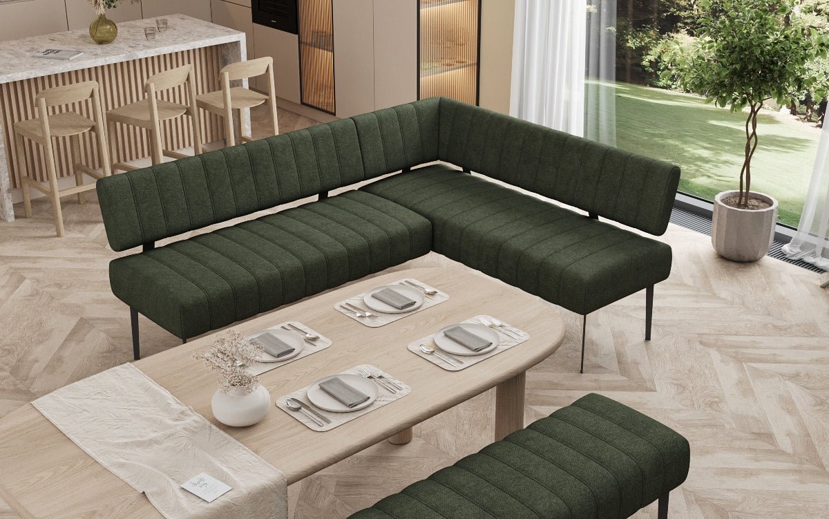 Upholstered Montero Dining Bench in Durable Fabric with Metal Legs