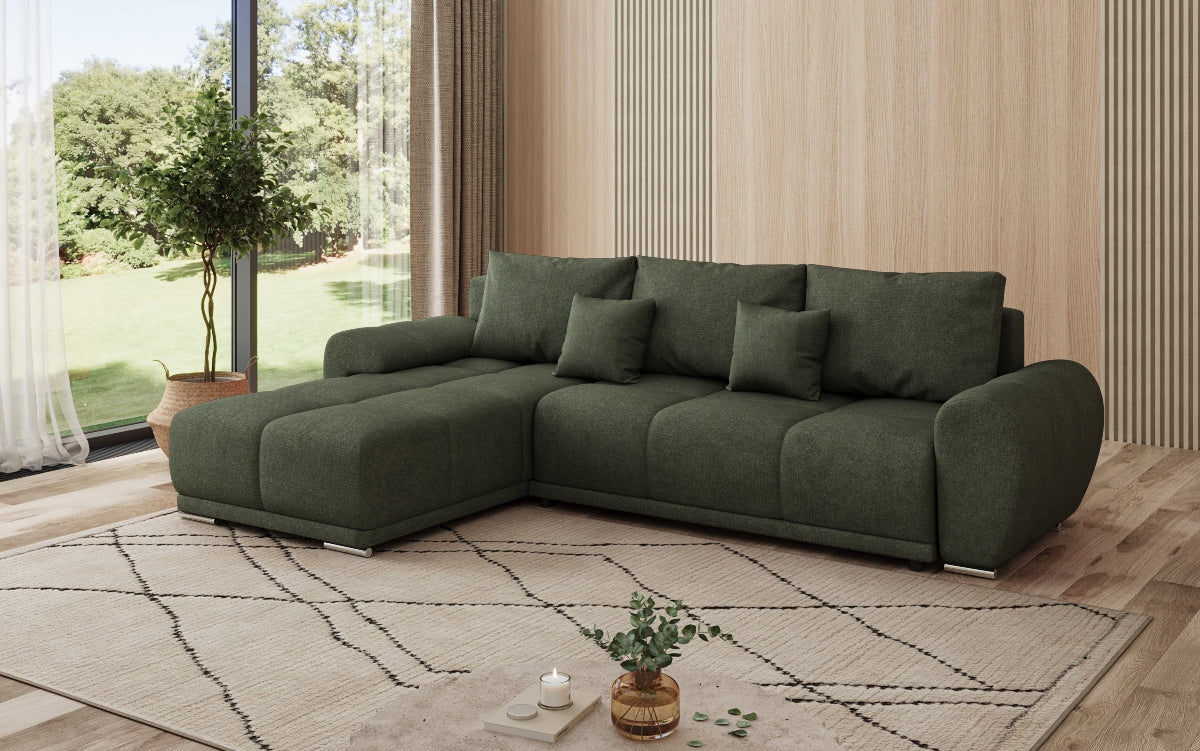 Designer sofa Leni L with sleeping and folding function in fabric