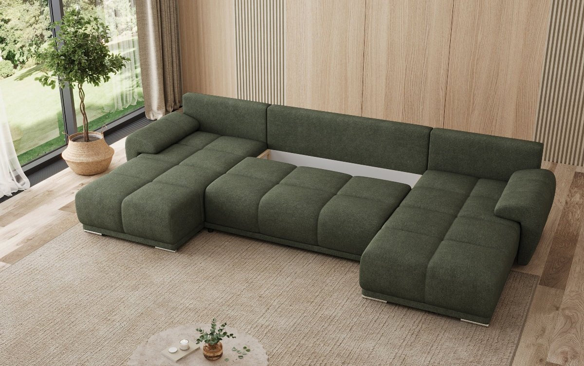 Designer sofa Leni U with sleeping and folding function in fabric