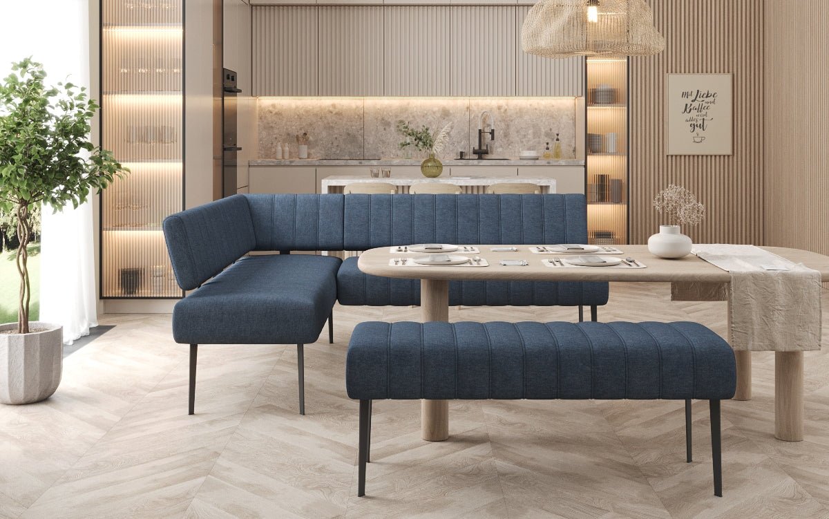 Upholstered Montero Dining Bench in Durable Fabric with Metal Legs