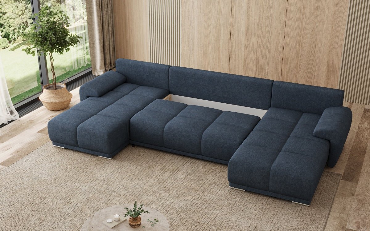 Designer sofa Leni U with sleeping and folding function in fabric