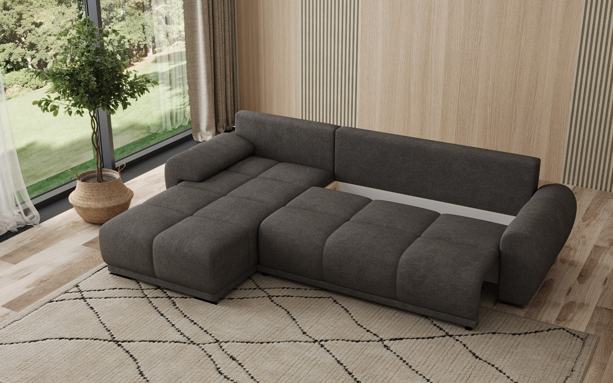 Designer sofa Leni L with sleeping and folding function in fabric