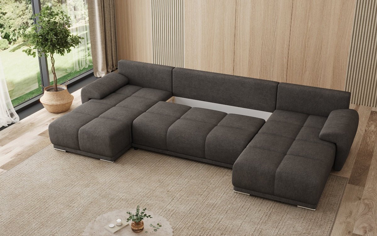 Designer sofa Leni U with sleeping and folding function in fabric