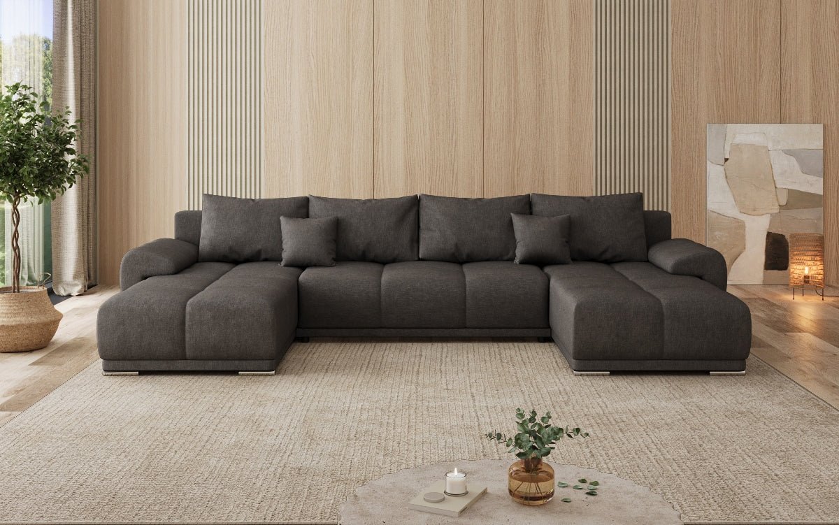 Designer sofa Leni U with sleeping and folding function in fabric