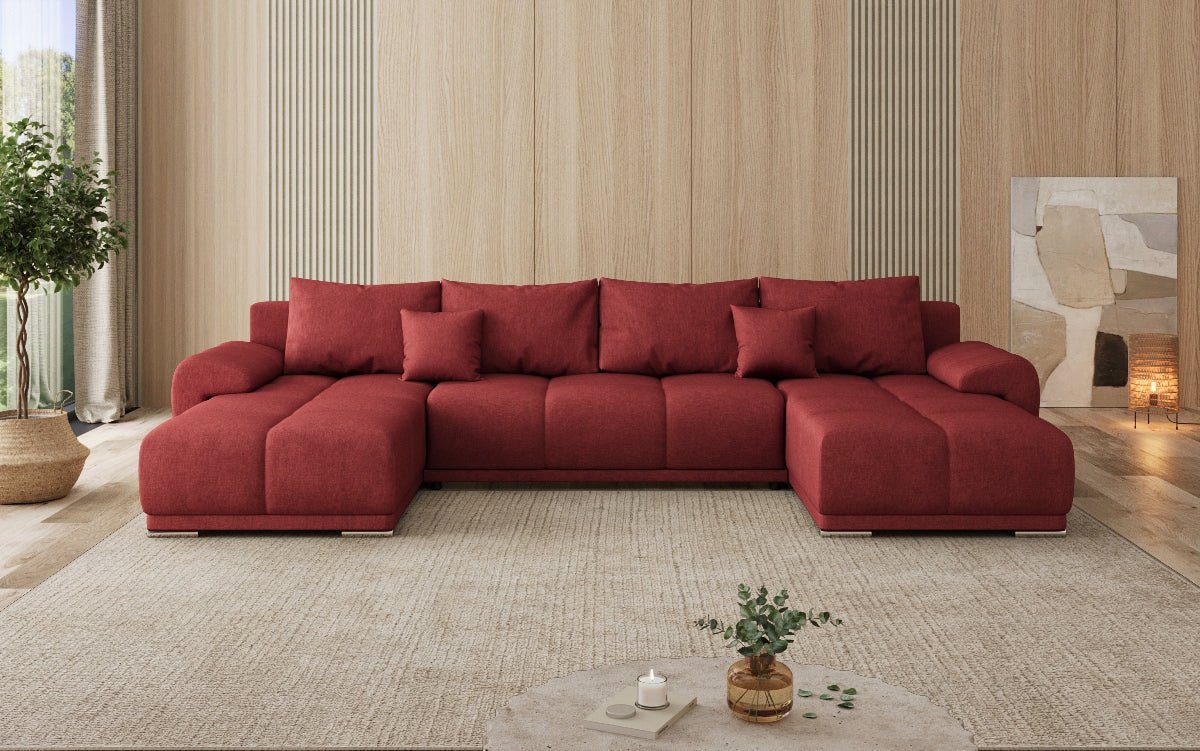 Designer sofa Leni U with sleeping and folding function in fabric