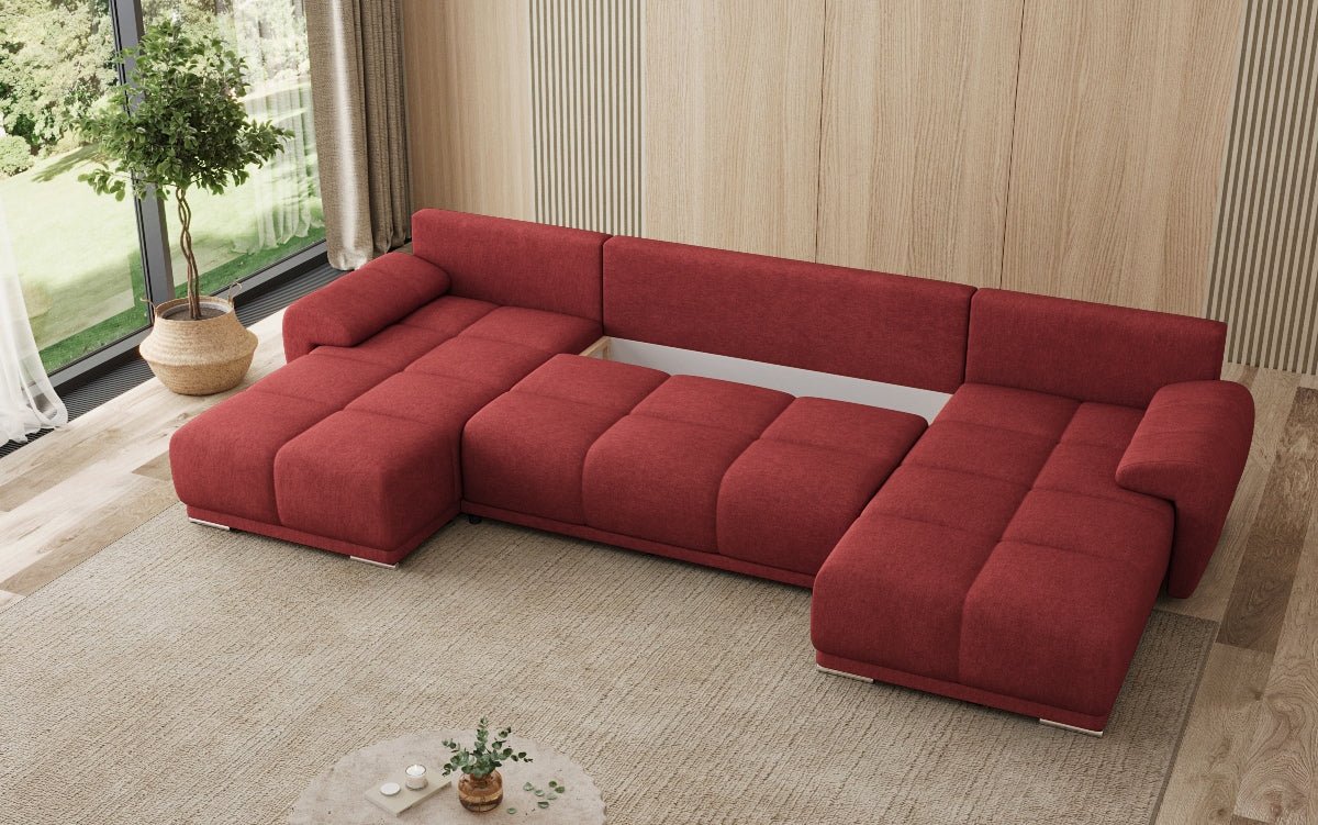 Designer sofa Leni U with sleeping and folding function in fabric