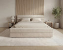 Designer Polsterbett Velia in Samt mit Stauraum – Beige