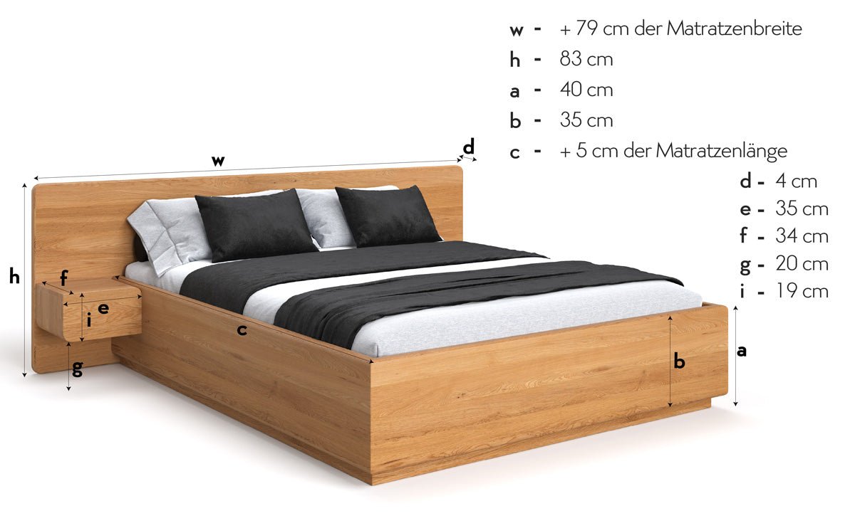 Designer Wooden Bed Fiona in Solid Oak with Storage