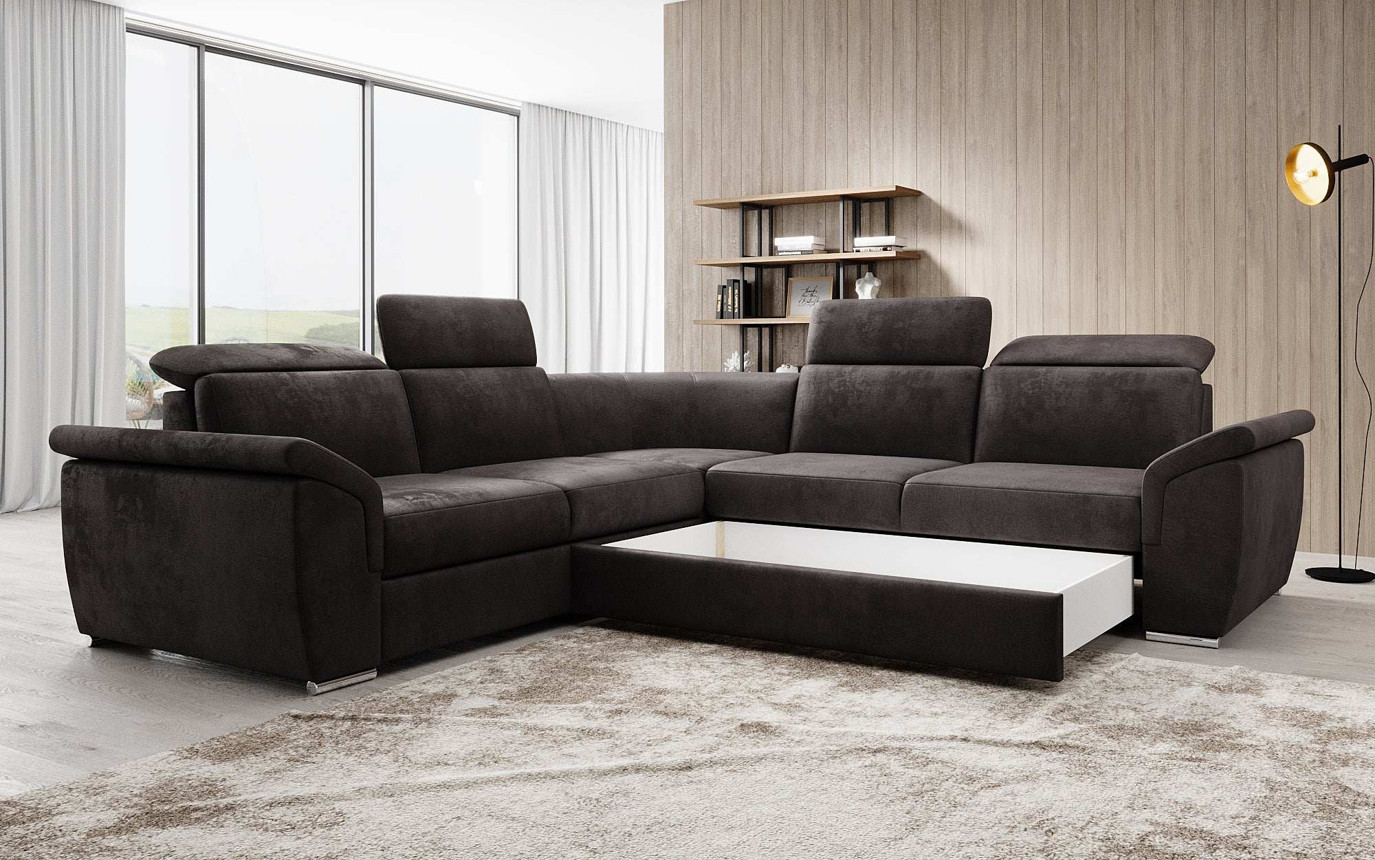 Designer Sofa Fernando mit Schlaffunktion und Stauraum