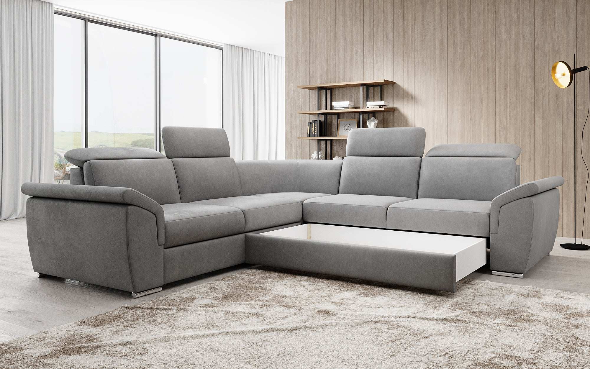 Designer Sofa Fernando mit Schlaffunktion und Stauraum